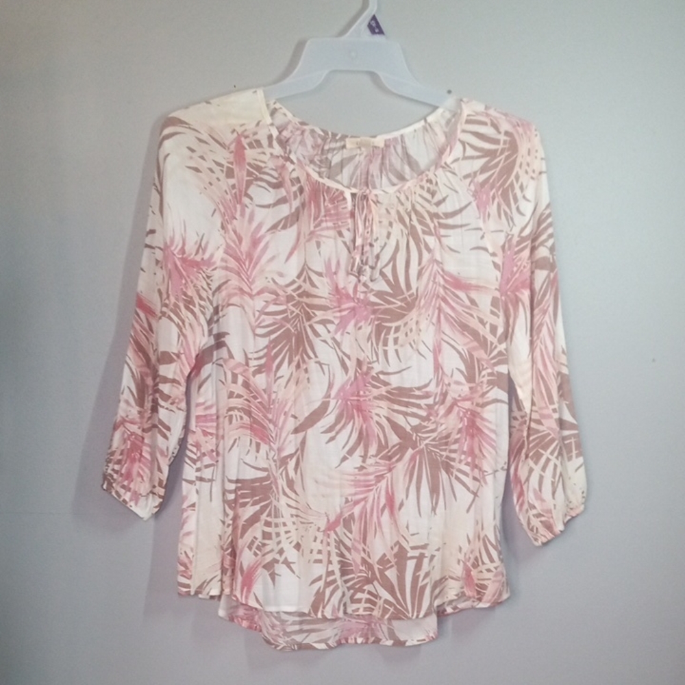 Como Blu Women's Pink and Brown Leaf Print Top Size Medium